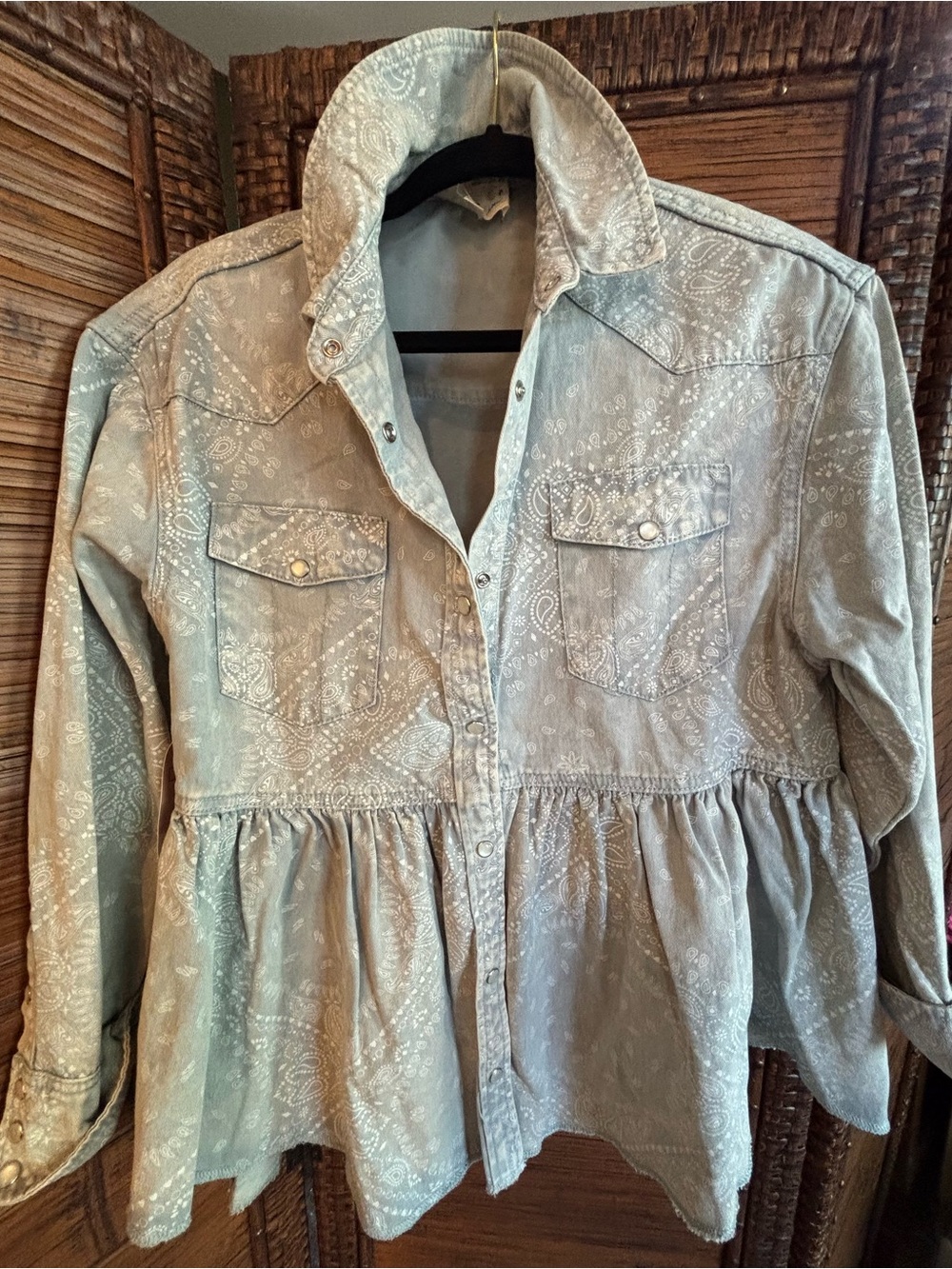 Paisley Print Peplum Button-Up Shirt Jacket